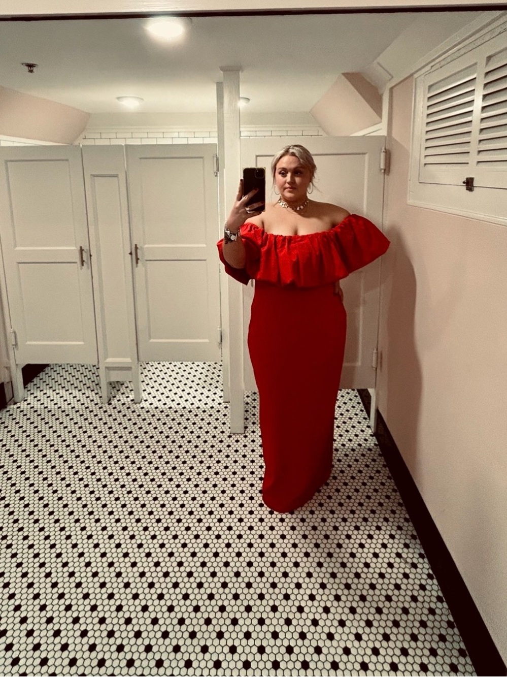 Off-Shoulder Red Ruffle Maxi Dress